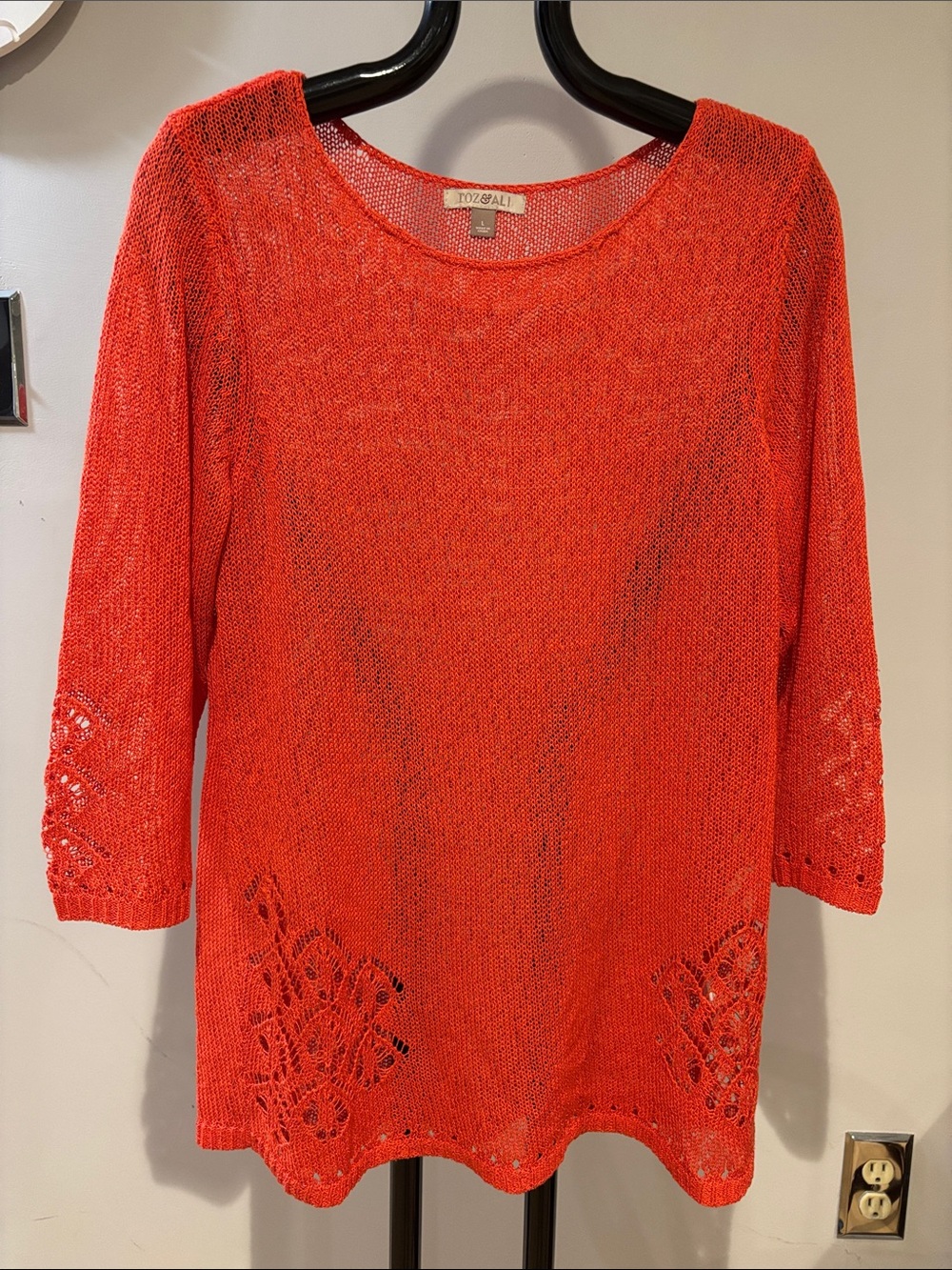 Roz & Ali Bright orange Open-Knit Scoop Neck Sweater (sold with matching tank)